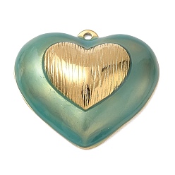 Green 304 Stainless Steel with Enamel Pendants, Heart Charms, Ion Plating(IP), Real 18K Gold Plated, Green, 32.5x36x9mm, Hole: 1.8mm