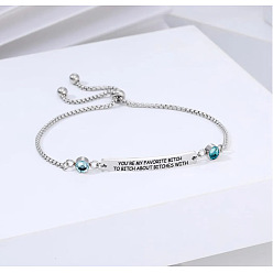 Нержавеющая Сталь Цвет 304 браслеты-слайдеры из нержавеющей стали с микро-паве из кубического циркония, прямоугольные браслеты для женщин, цвет нержавеющей стали, 5-1/4~9-1/4 дюйм (13.5~23.5 см)