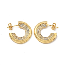 Настоящее золото 18K Серьги-гвоздики с прозрачным паве из латуни с кубическим цирконием, с формой, реальный 18 k позолоченный, 22.5x3 мм