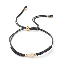 Черный Жемчужные бусины регулируемые браслеты из нейлоновой нити, с латунной бисера, чёрные, внутренний диаметр: 3/4 дюйм (2~9.1 см)