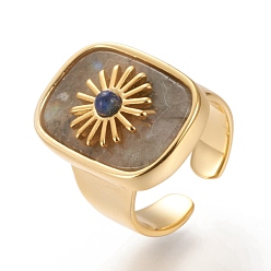 Лабрадорита Кольца-манжеты из натурального лабрадорита и лазурита, открытые кольца, долговечный, прямоугольник с солнцем, реальный 18 k позолоченный, Размер 7, внутренний диаметр: 17 мм