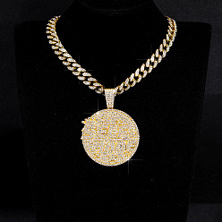 Золотой Ожерелья-медальоны из кубинской цепи в стиле хип-хоп с подвеской из цельного хрусталя и стразами для мужчин и женщин, золотые, 19.69 дюйм (50 см), 12 мм