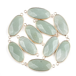 Зеленый Авантюрин Соединители звеньев натурального зеленого авантюрина, с латунной фурнитурой , граненые, овальные, золотые, 39x16x6 мм, отверстие : 2 мм