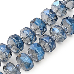 Серый Прозрачные стеклянные бусины гальваническим пряди, с полным покрытием цвета радуги, граненые, рондель, серые, 10x6 мм, отверстие : 1.2 мм, около 60 шт / нитка, 19.69'' (50 см)