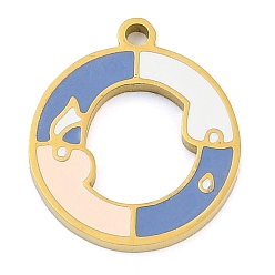 Разноцветный 304 подвески из нержавеющей стали, с эмалью, круглое кольцо-шарм, золотые, красочный, 17x15x1.7 мм, отверстие : 1.4 мм