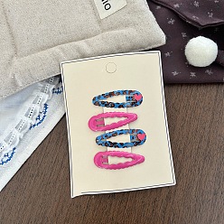 Ярко-Розовый Заколки-клеш с леопардовым принтом и эмалированными кнопками, ярко-розовый, 55x10 мм, 4 шт / комплект