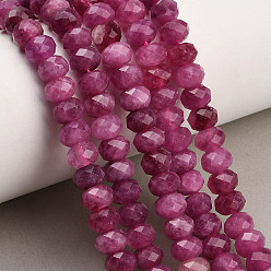 Camélia Rangs de perles de jade blanc naturel teintées et facettées, rondelle, camélia, 8x5.5~6mm, Trou: 1mm, Environ 64~66 pcs/chapelet, 14.76~15.16'' (37.5~38.5 cm)