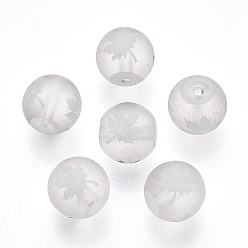 Серебро Осенняя тема гальваника прозрачные стеклянные бусины, матовые, круглый с рисунком кленового листа, серебряные, 10 мм, отверстие : 1.5 мм
