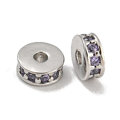 лаванда Стойки обшивки латунь микро проложить кубического циркония бусы, без свинца и без кадмия, долговечный, платина, круглые, лаванда, 5x2 мм, отверстие : 1.5 мм