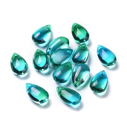 Dark Turquoise Transparent Glass Charms, Dyed & Heated, Teardrop, Dark Turquoise, 13.5x8x5.5mm, Hole: 1mm