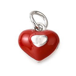 Платина Латунные шармы из огнеупорного кирпича с эмалью, с целью перехода в кольце, без кадмия, без никеля и без свинца, сердце прелести, платина, 9x9x6 мм, отверстие : 3.5 мм