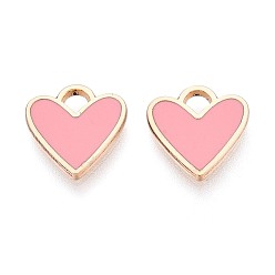 Pink Подвески из эмали и сплава, стойки покрытие, сердце прелести, золотые, розовые, 11x11x1.5 мм, отверстие : 2x2 мм