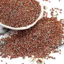 Сиена Гальванизируйте стеклянных шариков семени, металлических цветов, цилиндр, цвет охры, 1.6x1.3 мм, отверстие : 0.8 мм, Около 60000 шт / фунт