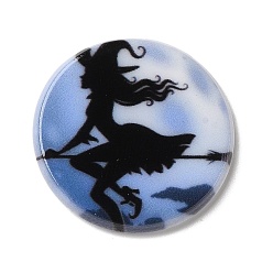 Плоский Круглый Акриловые бабошоны серии Хэллоуин, чёрные, ведьма, 25x3 мм