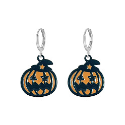 Тыква Серьги-кольца из сплава и эмали на Хэллоуин, платина, тыква, 22.4x19.4 мм