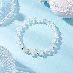 Хрусталь Браслеты из натурального кварцевого кристалла с круглыми бусинами для мужчин и женщин, с латунным шарики прокладки, реальный 18 k позолоченный, внутренний диаметр: 2-3/8 дюйм (6.15 см)