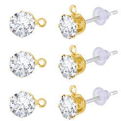 Light Gold 30 шт. фурнитура для сережек-гвоздиков из прозрачного кубического циркония, с 925 штифтами из стерлингового серебра и 30пластиковыми ушными гайками, золотой свет, 5.5x4.5 мм, штифты : 0.7 мм, отверстие : 0.8 мм