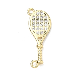 Настоящее золото 18K Латунные микропаве прозрачные подвески с фианитом, прелести ракетки, без кадмия и без свинца, долговечный, стойки покрытие, реальный 18 k позолоченный, 22x8.5x2.5 мм, отверстие : 1.2 мм