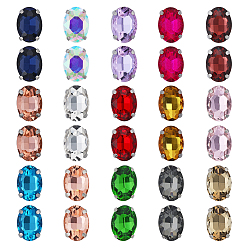Mixed Color Sew on Rhinestone, Glass Rhinestone, with Brass Prong Settings, Garments Accessories, Faceted, Oval, Mixed Color, 14x10x6.5mm, Hole: 1mm, 90pcs/box