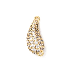Teardrop Подвески-соединители из латуни с микро-паве и прозрачными фианитами, золотые, слеза, 6x15x5 мм, отверстие : 0.7 мм