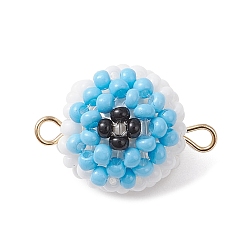 Темно-Голубой Подвески-шармы в форме круглого глаза из стеклянных бусинок и стеклянных семян на Хэллоуин, с 304 двойными петлями из нержавеющей стали, золотые, глубокое синее небо, 20x14.5 мм, отверстие : 1.8 мм