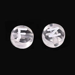 Clear Transparent Clear Acrylic Beads, Horizontal Hole, Mixed Letters, Flat Round with White Letter, 7x4mm, Hole: 1.5mm, 100pcs/Bag