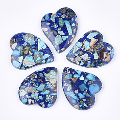 Blue Assembled Synthetic Imperial Jasper and Natural Lapis Lazuli Pendants, Dyed, Heart, Blue, 39.5x35x6.5mm, Hole: 1.4mm