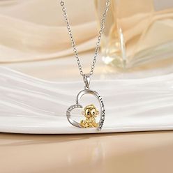 Обезьяна Подвеска в виде сердца из двухцветной латуни с микропаве и прозрачными кубическими циркониями в виде кабеля, подарок на День матери, для женщин., платиной и золотом, обезьяна, 15.75 дюйм (40 см)