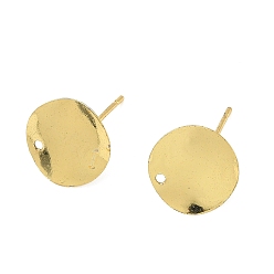 Плоский Круглый Изделия из латуни, долговечный, стойки покрытие, золотые, с петлей, плоско-круглые, 12x12 мм, отверстие : 1.2 мм, штифты : 0.8x13 мм