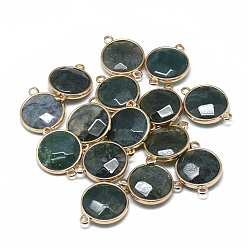 Натуральный Агат Соединители натурального индийского агата, с фурнитурой латунной золотого тона, граненые, плоско-круглые, 25.5~26.5x17~18x6~7 мм, отверстие : 2~2.5 мм