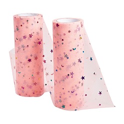 Легкий Лосось Сетчатые ленты с пайетками и звездами, тюль ткань, Тюль-рулонная ткань для юбки, светлый померанцевый, 6 дюйм (15.24 см), о 10 ярдах / рулоне (9.144 м / рулон).