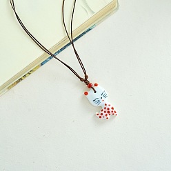 Cat Shape Фарфоровый кулон регулируемый шнур из искусственной кожи ожерелья для женщин, красные, форма кошки, 19.69 дюйм (50 см)