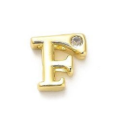 Letter F Стойки обшивки латунь кубического циркония бусы, для изготовления именных ожерелий, долговечный, без свинца и без кадмия, алфавит, Буква F, 12x12.5x4.8 мм, отверстие : 2.7 мм
