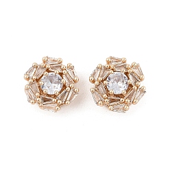 Настоящее золото 14K Стойки обшивки латунь микро проложить кубического циркония бусы, долговечный, без свинца и без кадмия, цветок, реальный 14 k позолоченный, 12.5x12x7 мм, отверстие : 1.8 мм