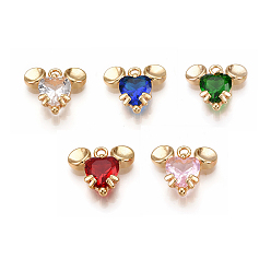 (52) Непрозрачная лаванда Латунь прелести, со стеклом, мышь, реальный 18 k позолоченный, разноцветные, 12.5x13.5x4 мм, отверстие : 1.5 мм