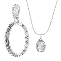 Платина 1шт. 925 подвеска со стразами из стерлингового серебра, оправа для кабошонов, овальные, с замшевой тканью из поликарбоната квадратной серебряной полировальной салфеткой, настройки открытой спины, платина, лоток : 1 мм, 14x10 мм, отверстие : 19x13x2.5 мм