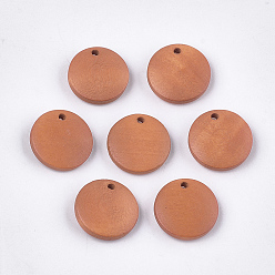 Шоколадный Расписные деревянные подвески, плоско-круглые, цвет шоколада, 15x4 мм, отверстие : 1.8 мм