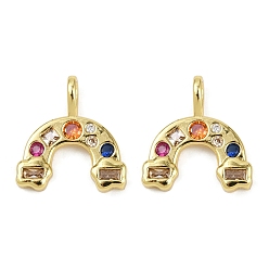 Разноцветный Латунные микро проложить кубического циркония подвески, без кадмия и без свинца, реальный 18 k позолоченный, радужные прелести, красочный, 15x14.5x2 мм, отверстие : 3.5x2 мм