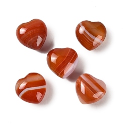 Ágata Raya Piedra del amor en forma de corazón de ágata bandeada natural (teñida y calentada), Piedra de palma de bolsillo curativa para equilibrar el reiki, rojo, 19~21x20~21x11~12 mm