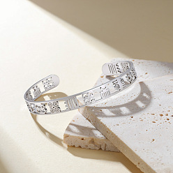 Stainless Steel Color 304 Stainless Steel African Symbol Hollow Open Cuff Bangles for Women, Tarnish Free, Stainless Steel Color, Inner Diameter: 2.36 inch(6cm)