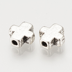 Античное Серебро Сплавочные овальные бусины тибетского стиля , крестик, без кадмия и без свинца, античное серебро, 8.5x8x3.5 мм, Отверстие : 1.5 мм , около 1310 шт / 1000 г