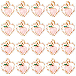 Золотой 30 подвески из сплава шт., сердце с персиком, с пластиковым жемчугом и смолой, золотые, 17x15x3.5 мм, отверстие : 1.8 мм