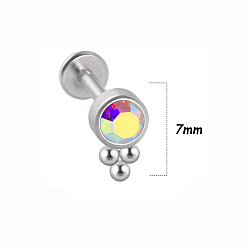 Нержавеющая Сталь Цвет 316l хирургическая нержавеющая сталь и g23 титан и кристалл ab стразы плоские круглые серьги для хряща, лабреты с внутренней резьбой, цвет нержавеющей стали, 6 мм, штифты : 1.2 мм, Кулон : 7 мм