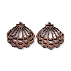 Shell Shape Подвески из орехового дерева, вырезанные лазером, полые прелести, неокрашенными, формы раковины, 32.6x30x2.3 мм, отверстие : 1.6 мм