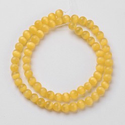 Gold Cat Eye Beads, Round, Gold, 8mm, Hole: 1mm, about 15.5 inch/strand, about 49pcs/strand