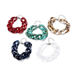 Mixed Color Chunky Acrylic Curb Chain Bracelet for Girl Women, Mixed Color, 7-7/8 inch(20cm)