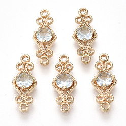 Светло-Синий Золотистые соединители из латуни, со стеклом, ромб, голубой, 16x6.5x3.5 мм, отверстие : 1 мм