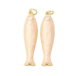 Античный Белый Латунные подвески, рыба, с эмалью, реальный 18 k позолоченный, без кадмия и без свинца, стойки покрытие, долговечный, с целью перехода в кольце, старинный белый, 34x8x4.5 мм, отверстие : 3.2 мм