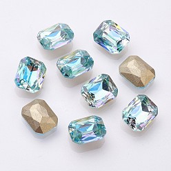 Светлый Морско-зеленый K 9 кабошоны из стеклянного страза, блестящий лазерный стиль, имитация австрийский хрусталь, задние и задние, граненые, прямоугольные, с покрытием на задной стороне, светло-зеленый, 10x8x4 мм