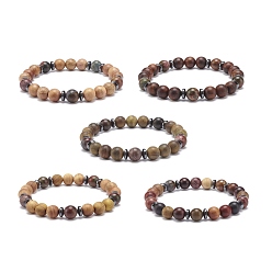 Пикассо Камень Натуральная полихромная яшма/камень Пикассо/яшма Пикассо и эластичный браслет из дерева и бисера, украшения для йоги для женщин, разноцветные, внутренний диаметр: 2-1/8 дюйм (5.4 см)